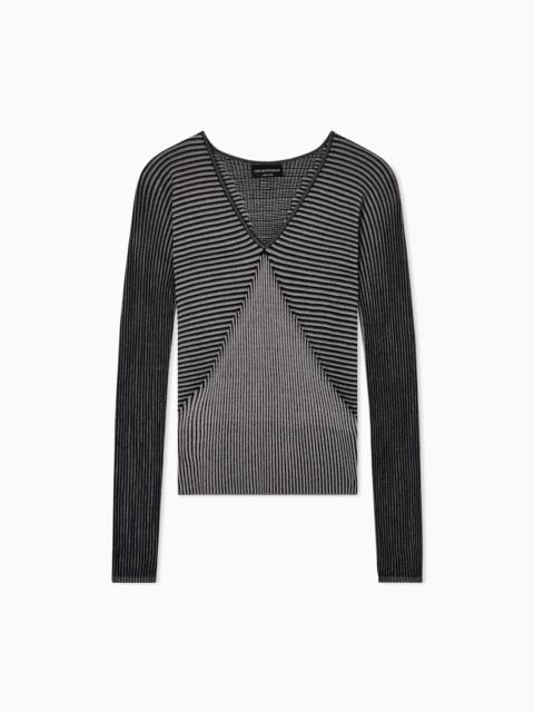 EMPORIO ARMANI V-NECK JUMPER WITH STRIPED LINKS-STITCHED DETAILS