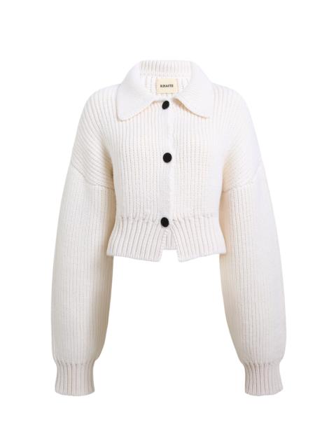 KHAITE Pome Ribbed Cashmere Cardigan light blue