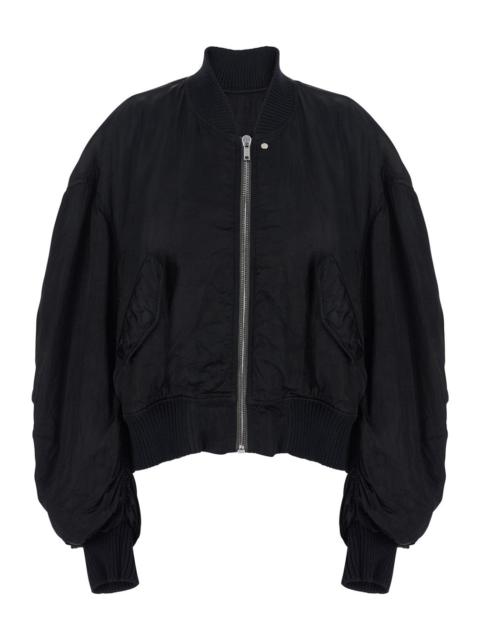 Rick Owens Rick Owens Women 'Secchia Flight' Black Bomber Jacket With Ruffled Sleeves In Cupro Woman