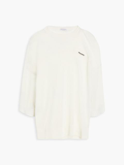 Brunello Cucinelli Bead-embellished linen-blend sweater
