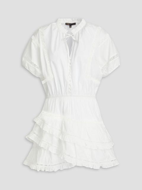 maje Ruffled guipure lace-trimmed cotton and Swiss-dot mini dress