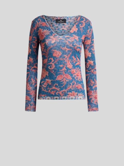 Etro STRETCH TULLE SWEATER WITH FLORAL MOTIF