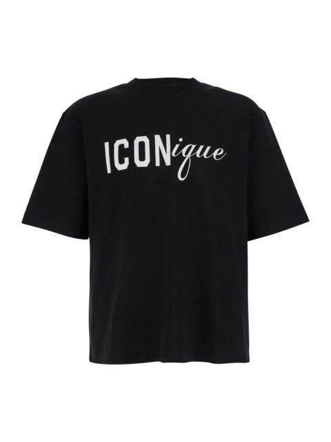 DSQUARED2 Dsquared2 Men Black T-Shirt With Round Neck And Logo On The Front In Cotton For Men