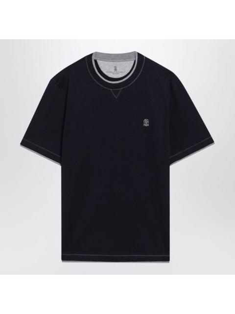 Brunello Cucinelli Brunello Cucinelli Navy Blue T-Shirt With Faux Layering Men