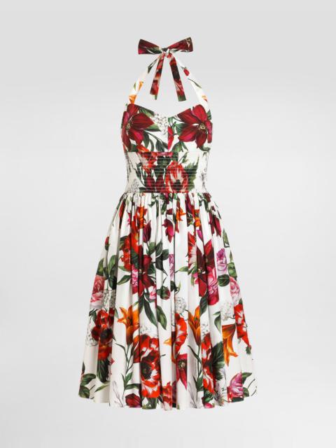 Flower-print poplin dress