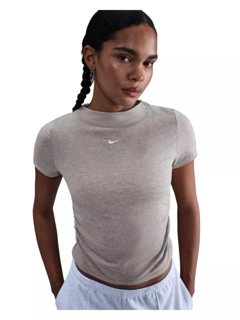 Nike Women's Sportswear Chill Knit Tight Short-Sleeve Mock-Neck Top -Malt Brown