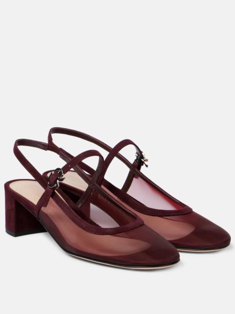 45 leather-trimmed slingback Mary Jane pumps