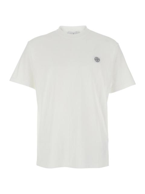 Stone Island Stone Island Men White Crew Neck T-Shirt With Logo Patch On The Front In Cotton For Men