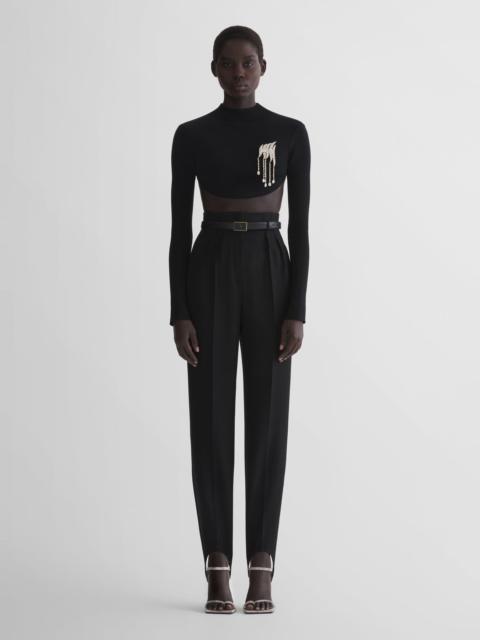 MUGLER black tuxedo cigarette stirrup trousers