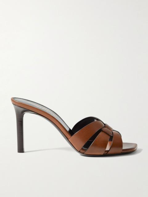 SAINT LAURENT Tribute woven leather mules Tan