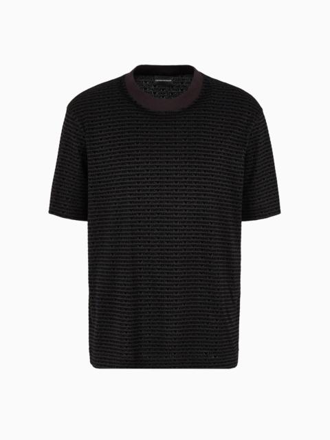 EMPORIO ARMANI ASV Lyocell-blend jersey T-shirt with all-over flocked logo lettering