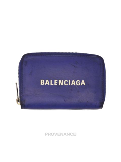 BALENCIAGA Balenciaga Logo Zip Card Wallet - Blue Leather