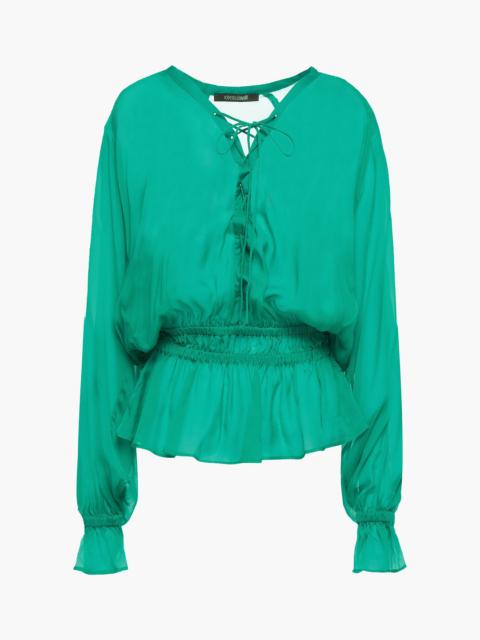 Roberto Cavalli Embellished gathered silk-chiffon blouse
