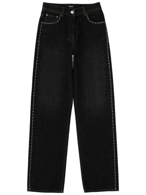VERSACE COTTON DENIM JEANS WITH STUDS AND CRYSTALS DECORATION