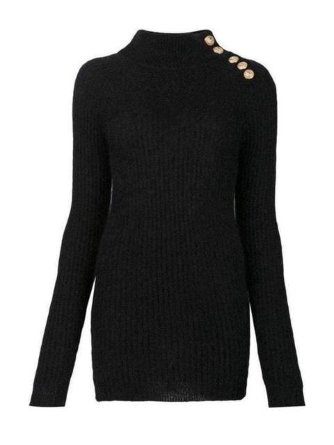 Balmain Black Mohair Wool Ribbed Turtleneck Sweater
