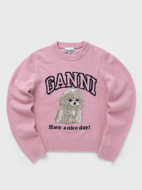 GANNI Graphic Wool Mix Poodle Crewneck