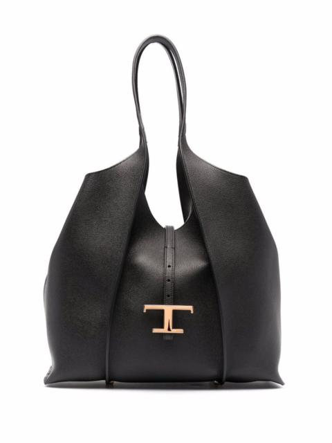 Tod's Tod's Women Black Tote Bag With T Timeless Charm In Leather Woman