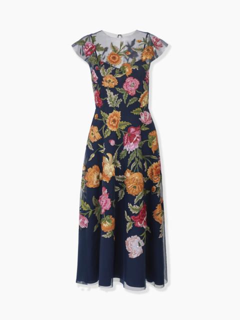 CAROLINA HERRERA Floral-Embroidered Tulle Midi Dress