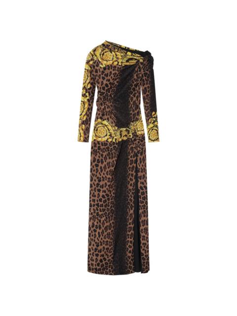 Barocco-print smocked gown