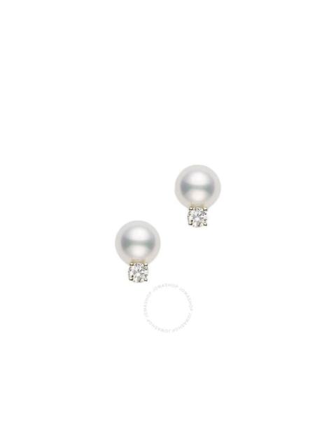 MIKIMOTO Mikimoto Pearl Studs with Diamonds A+ D0.06 Carat 18 Karat Yellow Gold PES602DK