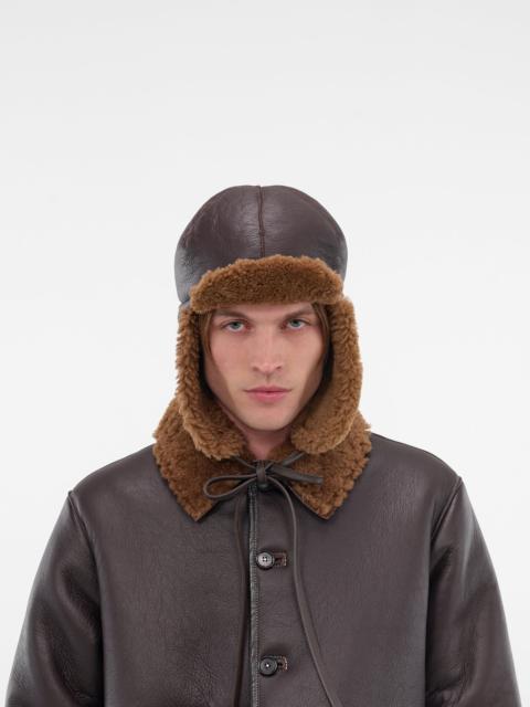 CAMIEL FORTGENS Brown Lamb Leather Aviator Hat
