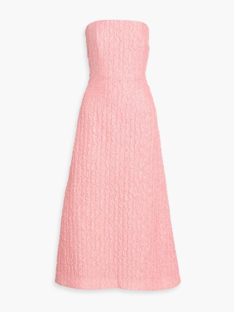 EMILIA WICKSTEAD Jenn strapless tiered seersucker midi dress