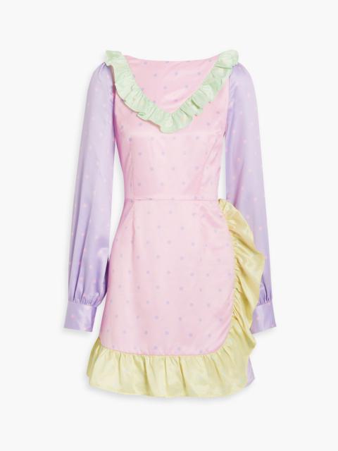 Other Designers Ruffled polka-dot satin mini dress