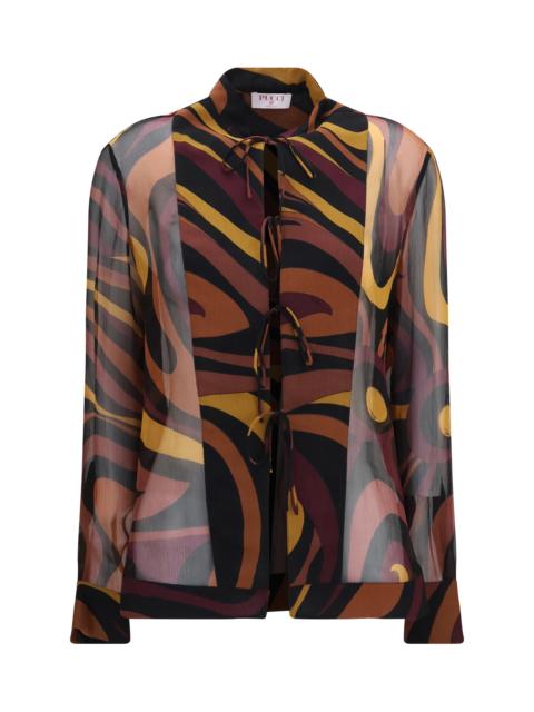 PUCCI Pucci Creponne Shirt Marmo Print Bordeaux Gold