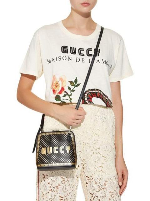 GUCCI Authentic GUCCI Logo Moon & Star Leather Cross Body