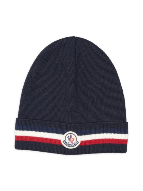 Moncler Moncler Tricolor Stripe Virgin Wool Beanie in Navy Blue at Nordstrom