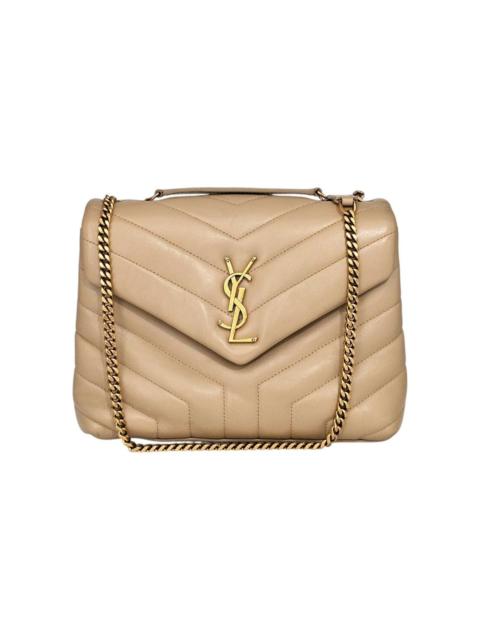 SAINT LAURENT YSL Loulou Medium Shoulder Bag Leather Chain Bag Beige $3200