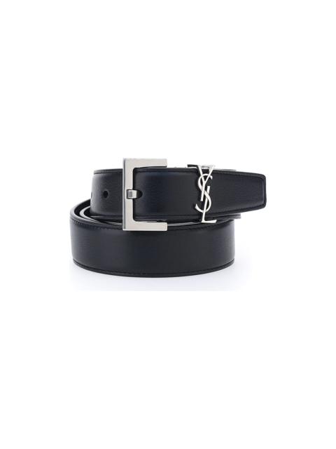 Black Leather Belt With Silver Logo