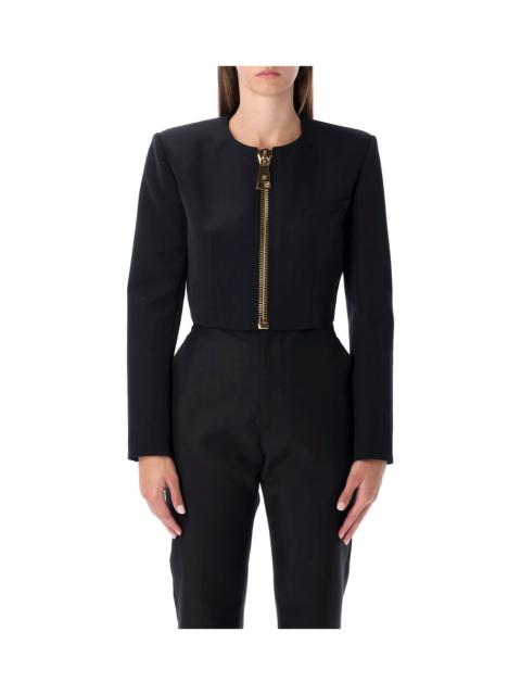 Balmain Balmain Cropped Black Wool Jacket With Gold Zip