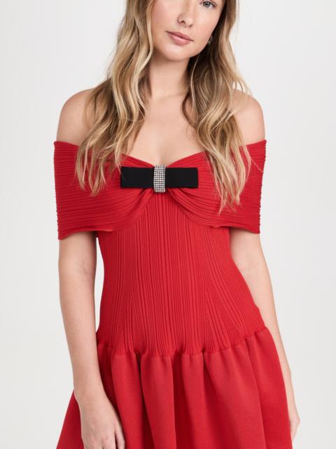 self-portrait Red Knit Bow Mini Dress