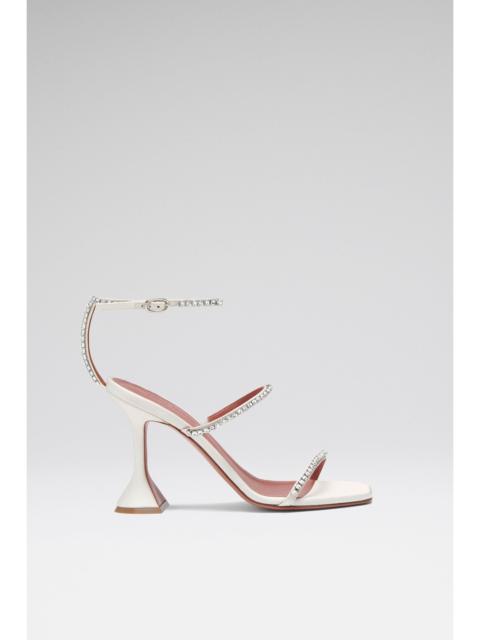 Amina Muaddi GILDA SANDAL 95 IVORY SATIN AND WHITE CRYSTALS