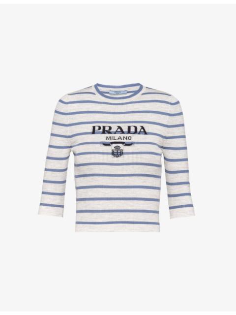 Prada Superfine logo-intarsia striped virgin-wool top