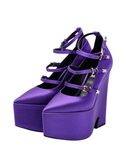VERSACE Tempest Strappy Platform Pumps - Satin - Purple 38.5 $1445
