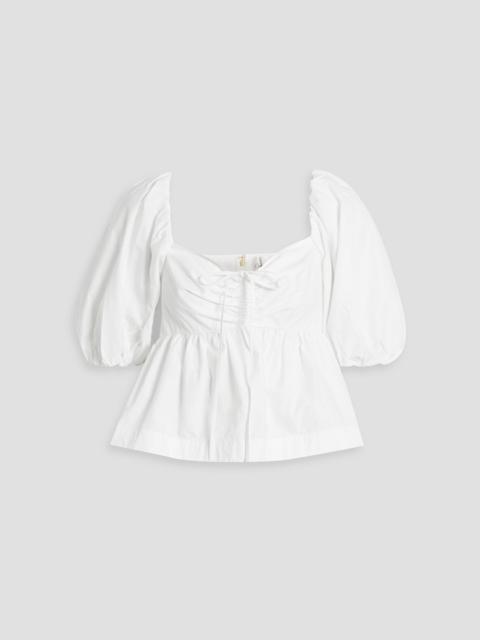 Cara Cara Pippa bow-detailed ruched cotton-poplin top