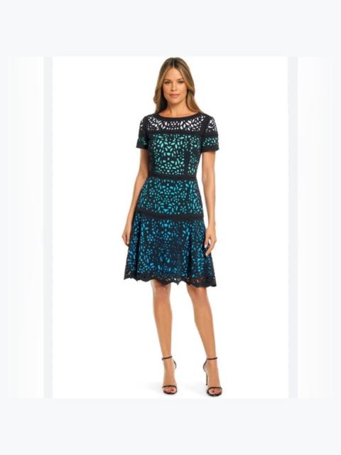 Other Designers NWT Shani Colorblock Laser Cut Fit & Flare in Teal US‎ 4 $384
