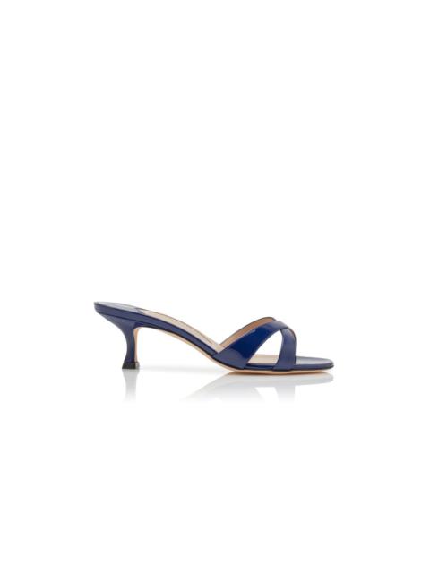 Manolo Blahnik Blue Patent Leather Open Toe Mules