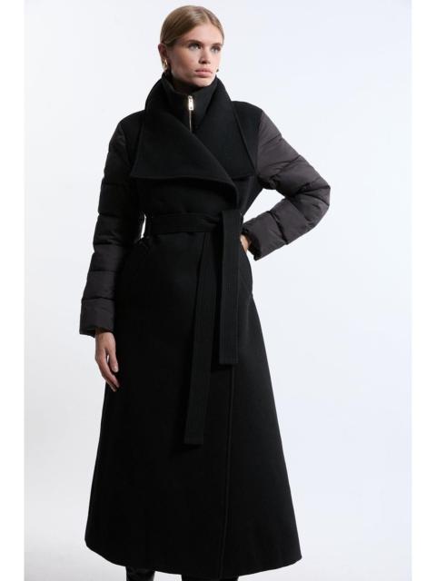 KAREN MILLEN Wool Blend Hybrid Puffer Belted Midi Coat