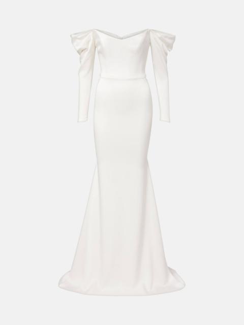 ALEX PERRY Bridal off-shoulder crêpe satin bustier gown