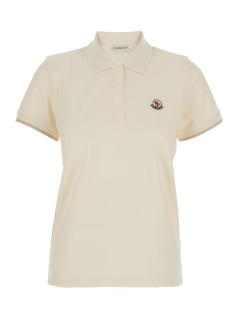 Moncler Moncler Women White Polo Shirt With Logo Patch On The Front In Cotton Woman