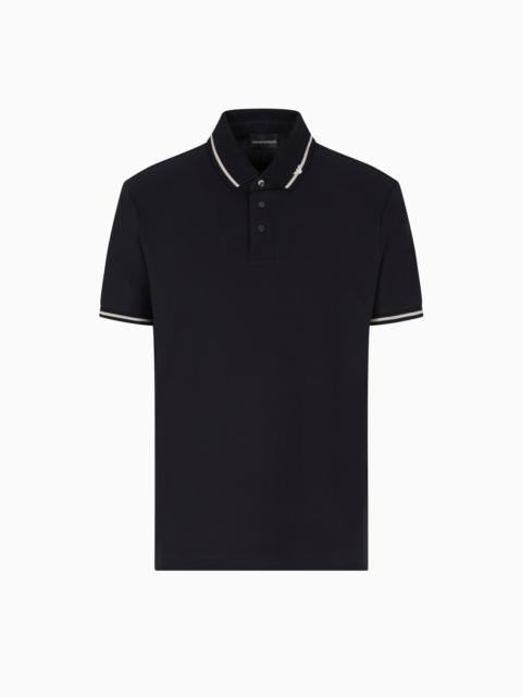 EMPORIO ARMANI PIQUÉ POLO SHIRT WITH MICRO EAGLE EMBROIDERY AND TRIM