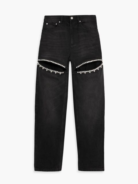 AREA Cutout crystal-embellished high-rise straight-leg jeans