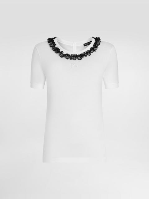 Dolce & Gabbana Jersey t-shirt with lace and DG embroidery