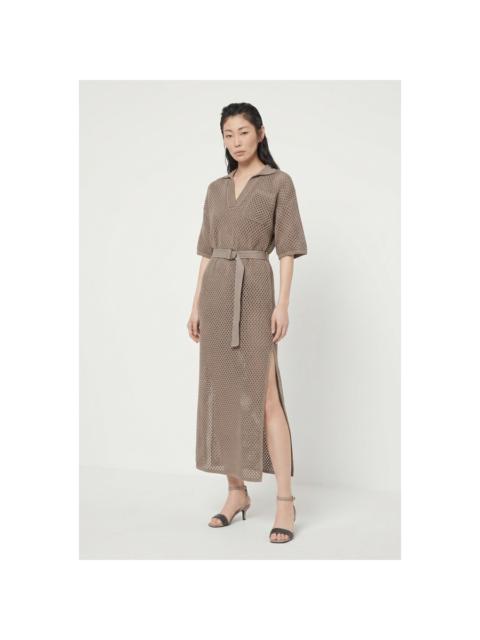 Brunello Cucinelli Brunello Cucinelli Wotaupe Belted Openwork Dress