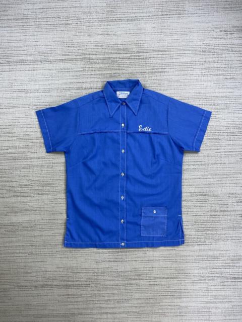 Other Designers Vintage - Vtg 70s Hilton Edie Blue Color Embroidery Logo Button Ups