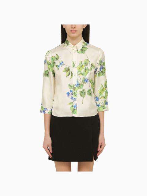 Prada Talc-Coloured Silk Shirt With Floral Pattern Women