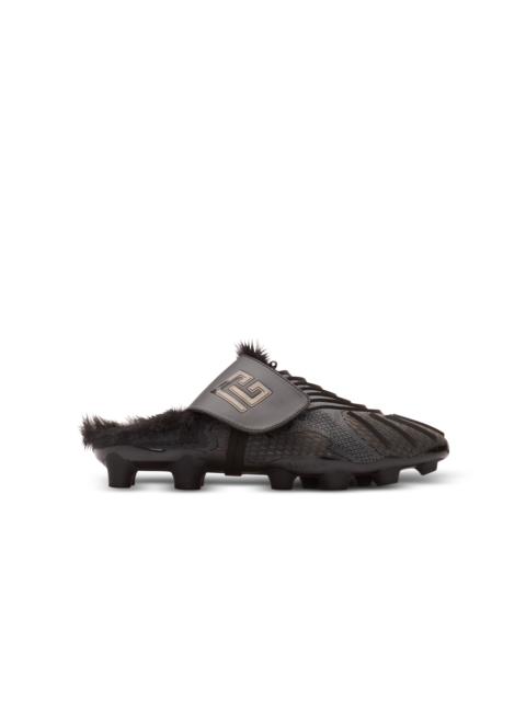 Balmain Half Time faux fur-lined mules with technical fabrics
